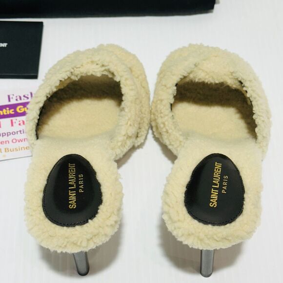 Saint Laurent Tribute 85 39.5/US 9.5 Shearling Sandals Natural Stiletto Heel NIB - Picture 9 of 12